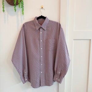 Bugatchi Uomo Men's Button Down Pink Checkered Long Sleeve Shirt Size Large